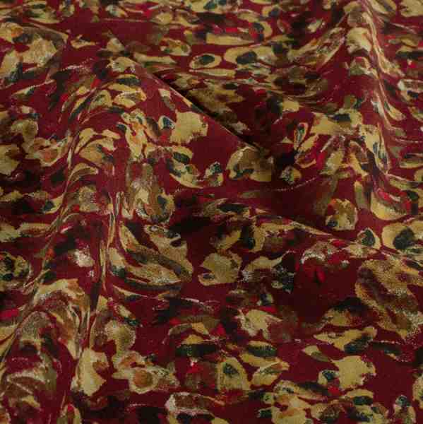 TISSU VISCOSE IMPRIMÉ FLORAL ROUGE GRENAT
