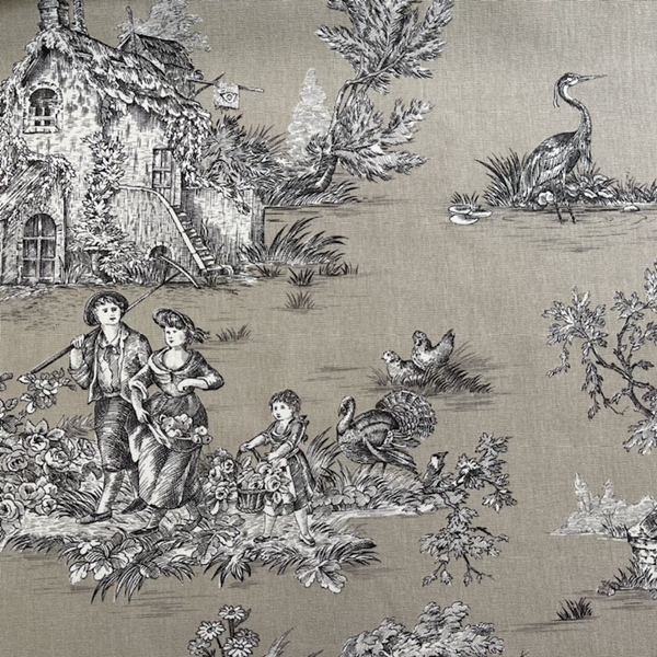 TISSU TOILE DE JOUY PASTORALE BEIGE GRIS