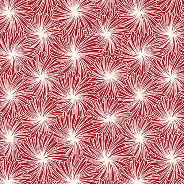 TISSU COTON FLEUR FOND ROUGE 