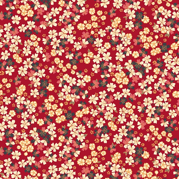 TISSU COTON  SAKURA FLEUR ROUGE