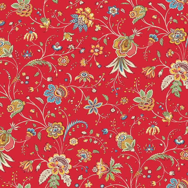 TISSU COTON PROVENCAL HOLI FLEUR ROUGE