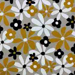 TOILE ASPECT LIN ENDUIT FLEURS HIPPIE JAUNE