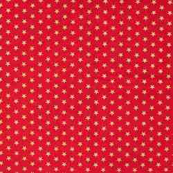 POPELINE DE COTON ETOILE DE NOEL OR FOND ROUGE