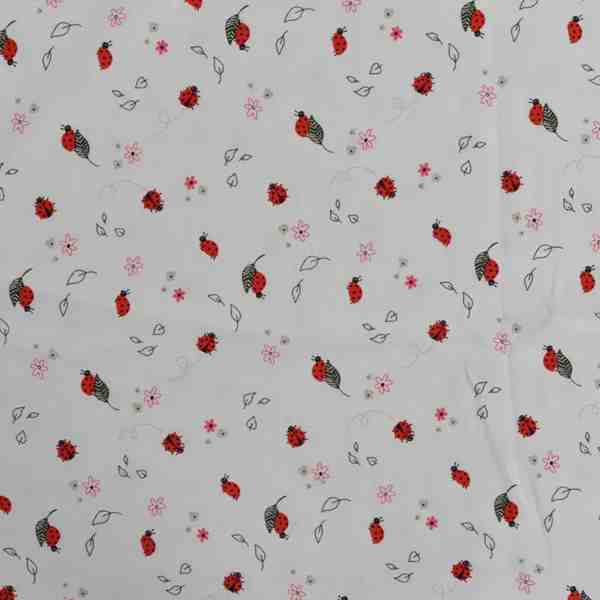 TISSU JERSEY COTON COCINELLES SUR FOND BLANC