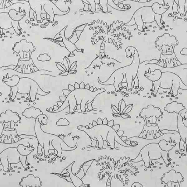 TISSU COTON A COLORIER DINOSAURE CONTOUR NOIR 