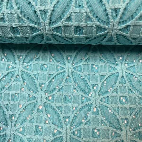 TISSU DENTELLE ROSACE TURQUOISE