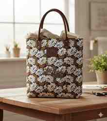 TISSU COTON FLEUR DE NENUPHAR BLANC OCRE