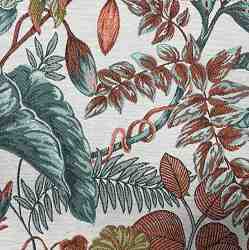 TISSU JACQUARD FEUILLAGE TERRACOTTA VERT