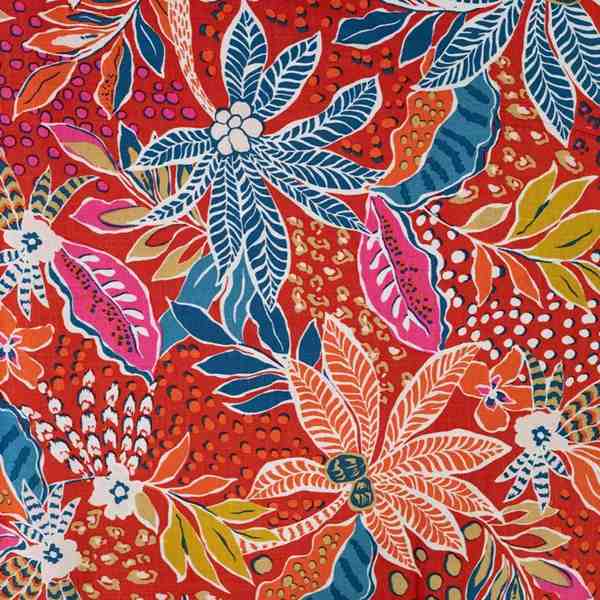 TISSU VISCOSE STRETCH IMPRIMÉ FLORAL ROUGE MULTI