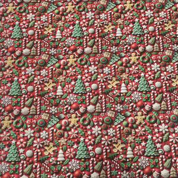 TISSU 3D COTON MOTIFS GOURMANDISES DE NOËL
