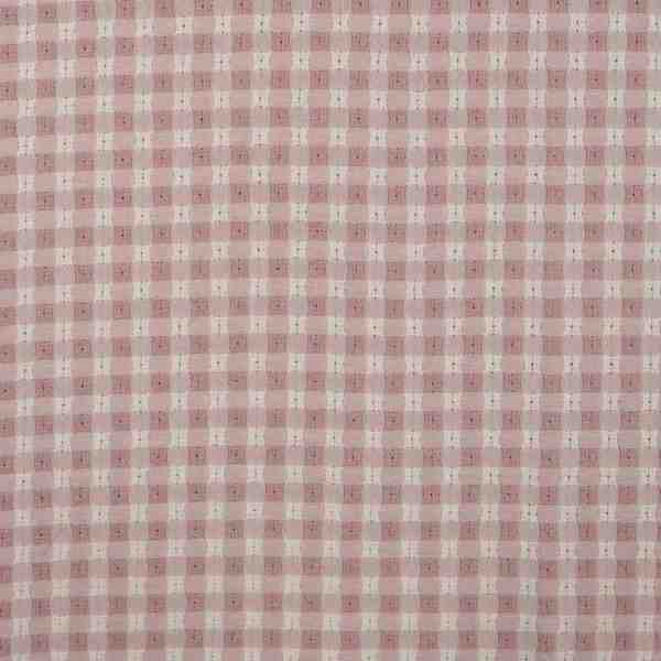 TISSU COTON À CARREAUX ROSE ET ÉCRU