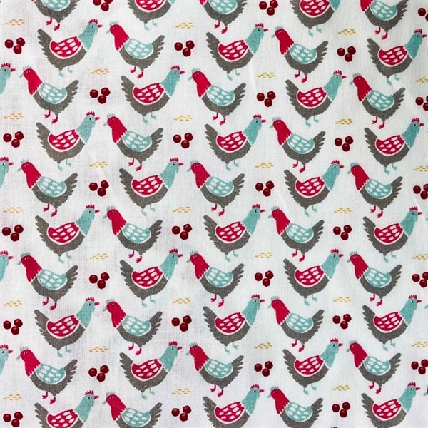 TISSU COTON POULE FOND TURQUOISE