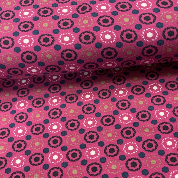 JERSEY ORGANIC OEKO-TEX GRAPHIQUE ROSE FONCE