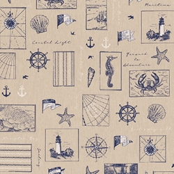 TISSU TOILE ASPECT LIN LINENLOOK MER ET COQUILLAGE