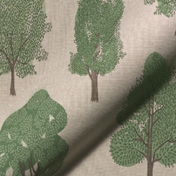 TISSU TOILE ASPECT LIN  ARBRES FORESTIERS