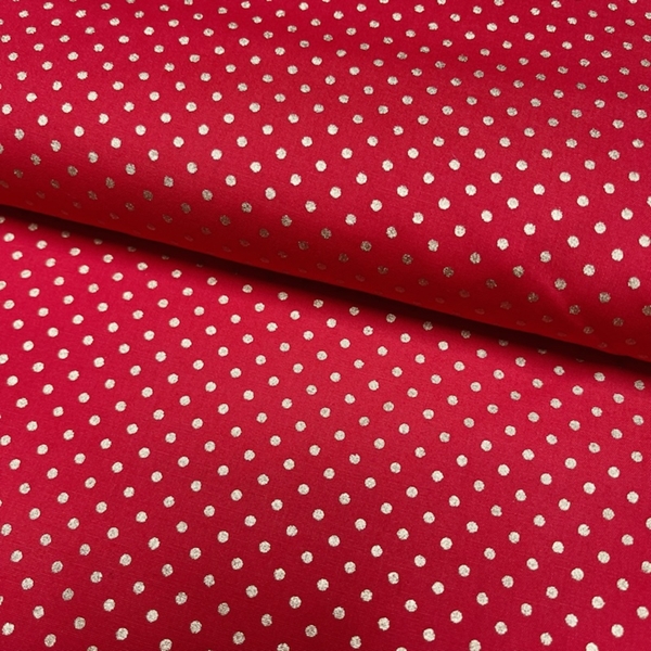 TISSU COTON IMPRIME DE NOEL ROUGE POIS OR 