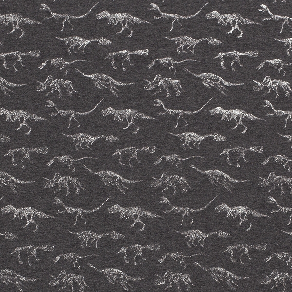 TISSU JERSEY IMPRIME DINOSAURE METAL GRIS ARGENT