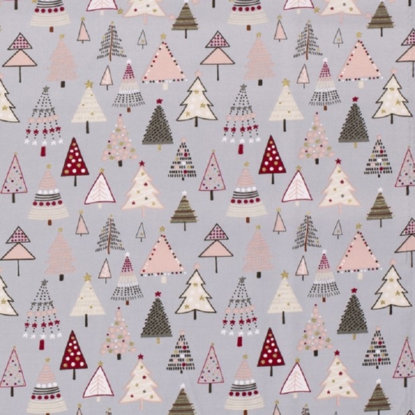 TISSU COTON SAPIN DE NOEL GRIS CLAIR