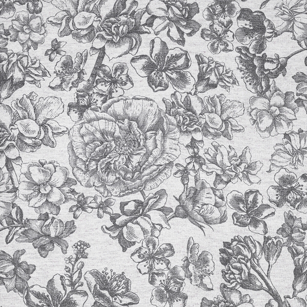 TISSU JACQUARD FLEURS GARANCE NOIR