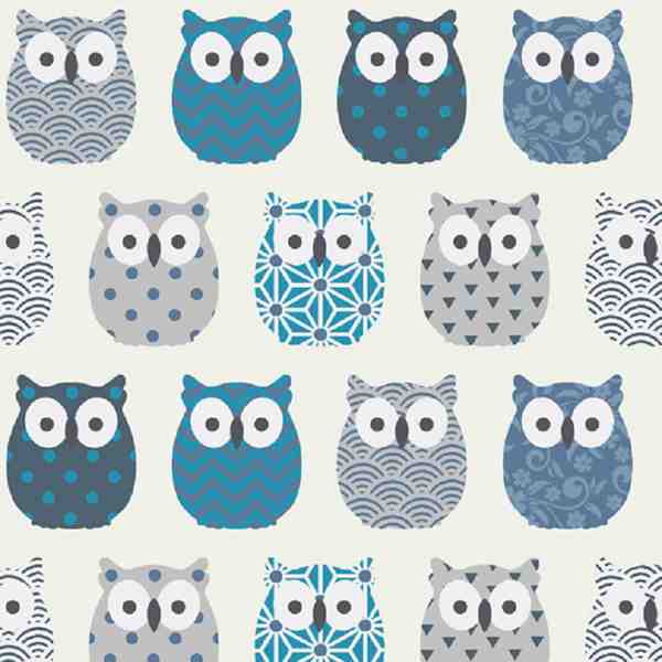 TISSU COTON MFTA HIBOUX GRAPHIQUES BLEU CANARD