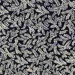 TISSU COTON ENDUIT TAMAN FEUILLES BLEU ENCRE