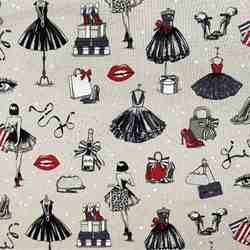 TOILE ASPECT LIN FROU FROU NOIR ROUGE