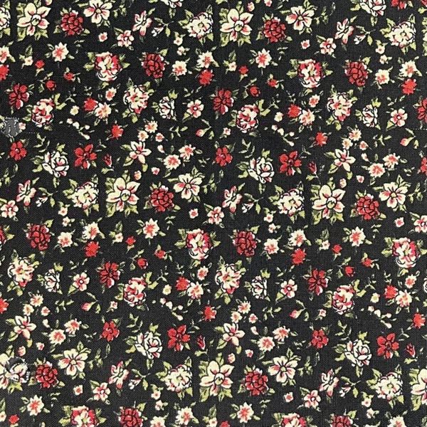 TISSU COTON IMPRIME FLEUR FOND NOIR 