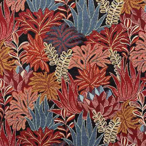 TISSU JACQUARD ISSANDRES FEUILLAGE ROUGE