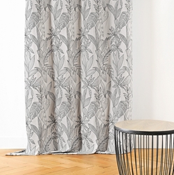 TISSU JAQUARD FEUILLES PEACOCK GRIS ARGENT