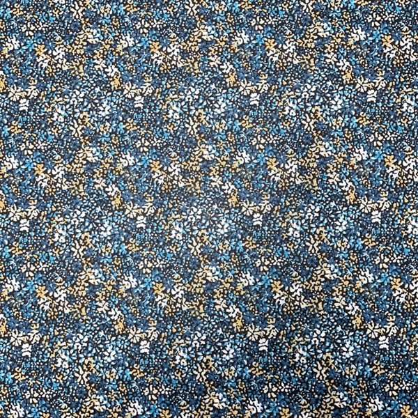 TISSU COTON  FLEUR FOND BLEU 