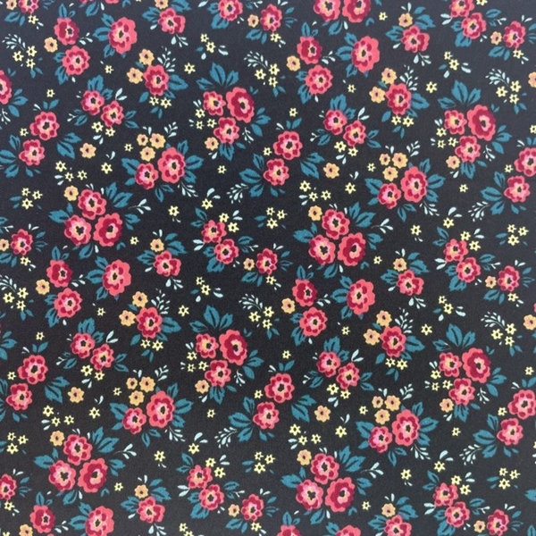COUPON POLYESTER FLEUR ROUGE NOIR 1M50 X 1M40