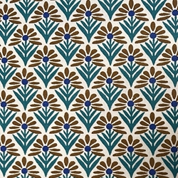 TISSU COTON FLEUR TURQUOISE