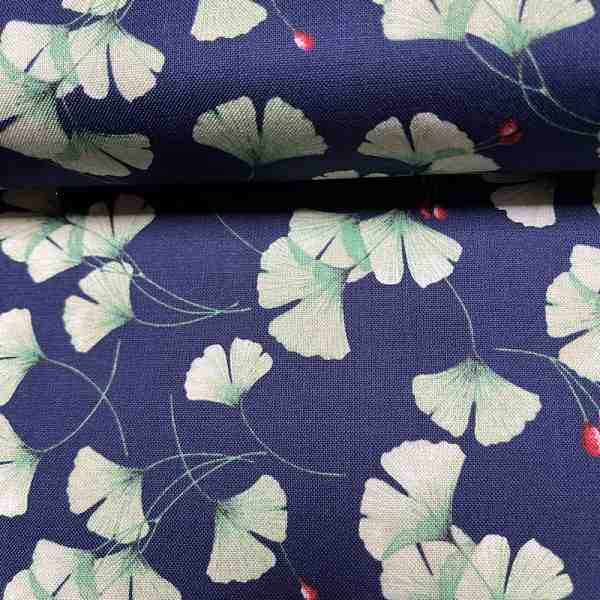 Tissu Popeline de Coton - Motif Fleur de Ginkgo