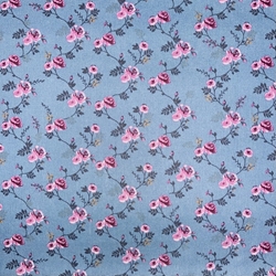 TISSU COTON IMPRIME FLEUR FOND BLEU