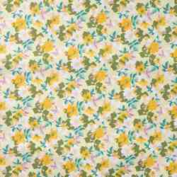 TISSU COTON IMPRIMÉ FLEURS JAUNES ET VERTES