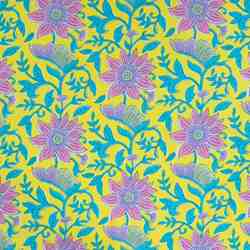 TISSU COTON IMPRIMÉ FLEURS ARABESQUES FOND JAUNE 