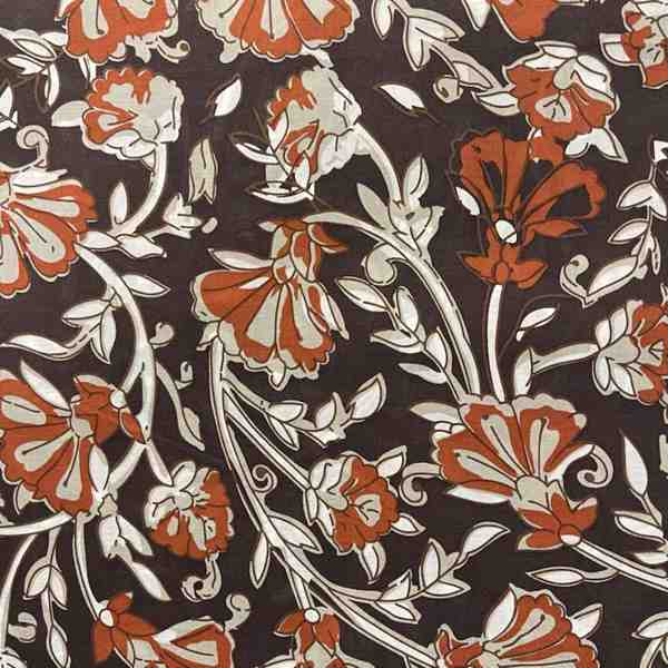 TISSU COTON IMPRIMÉ INDIENNE FLEURS TERRA MARINE