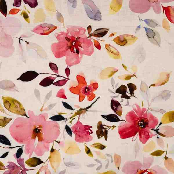 TISSU VISCOSE LIN IMPRIMÉ FLEURS AQUARELLE ECRU
