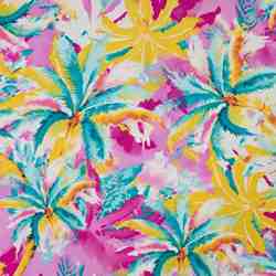 TISSU VISCOSE IMPRIM� PALMIERS TROPICAUX ROSE