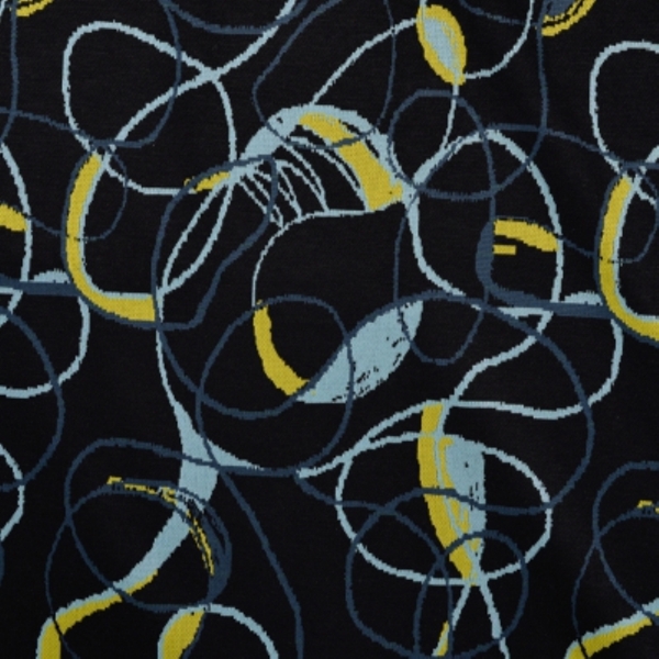  TISSU TRICOT JACQUARD CERCLES NOIR BLEU