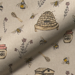 TISSU TOILE ASPECT LIN LES ABEILLES ET LE MIEL