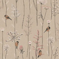 TISSU TOILE ASPECT LIN OISEAUX SUR LES BRANCHES