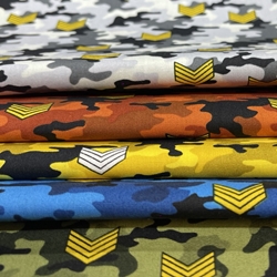 TISSU COTON IMPRIME CAMOUFLAGE ARMEE JAUNE OEKOTEX