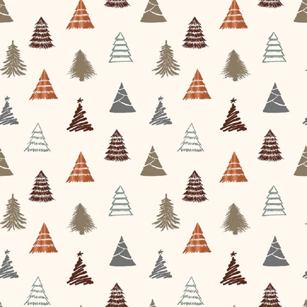 TISSU NOEL COTON FOND NATUREL SAPIN MULTI