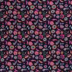 TISSU POLAIRE DES ALPES IMPRIME FLEUR ROSE NOIR