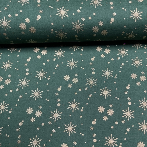 TISSU COTON IMPRIME NOEL ETOILE DORE VERT