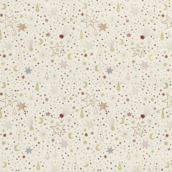 TISSU COTON ETOILE DE NOEL BLANC CASSE