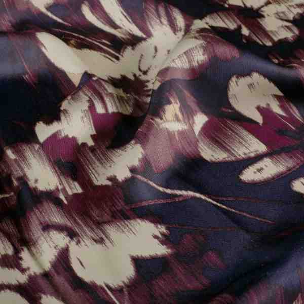 TISSU VISCOSE OTTOMAN IMPRIMÉ FLORAL PRUNE