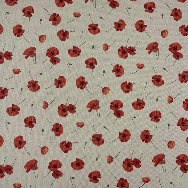 TISSU TOILE ASPECT LIN COQUELICOT