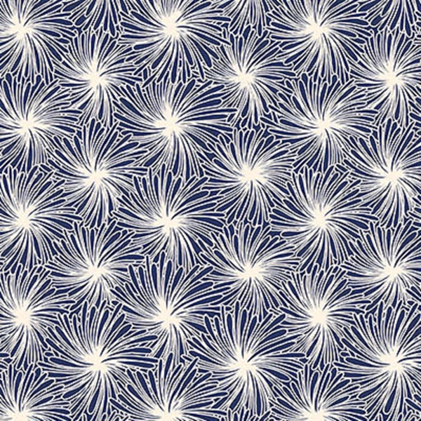 TISSU COTON FLEUR FOND BLEU 